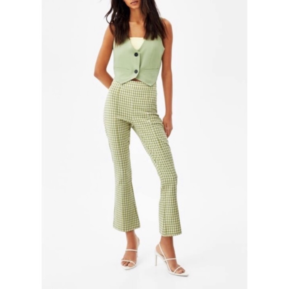 Gingham High Waisted Flared Pants